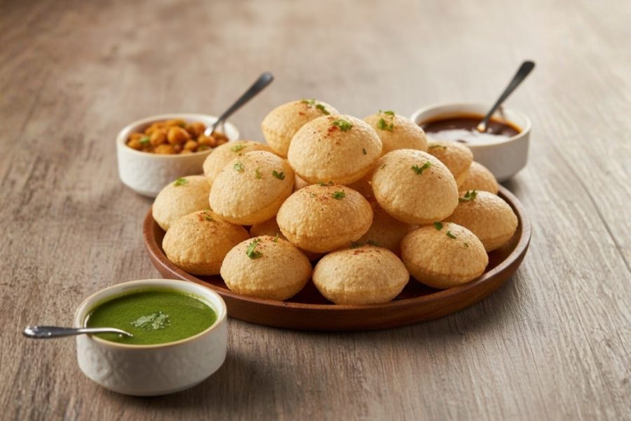 Authentic Indian street food at Barshala featuring crispy, golden-fried Pani Puri.