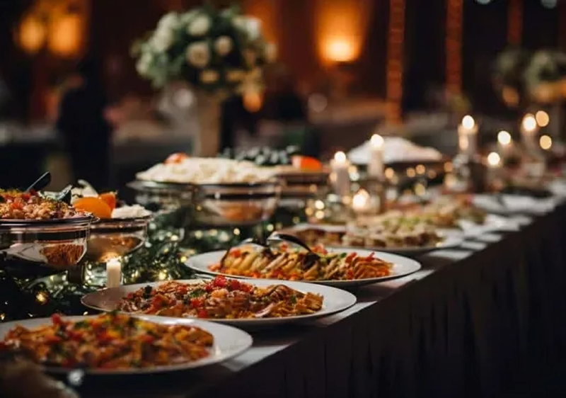 Barshala Indian food catering display with assorted dishes and warm ambience in Hamilton.